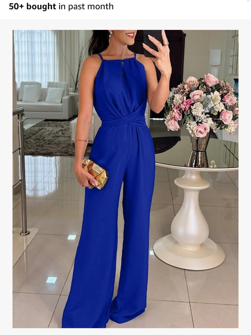 Elegant Royal Blue Wide-Leg Jumpsuit